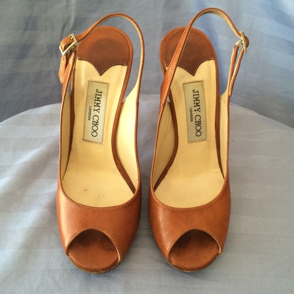 Jimmy Choo Tan/Brown Peep-toe Slingback Sandals - Picture 4 of 8